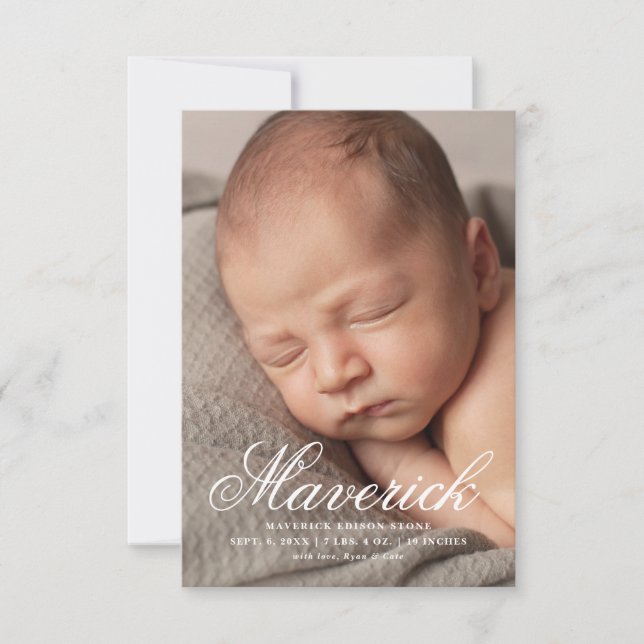 Script name three photo modern birth announcement (Front)