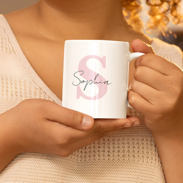 Script Name With Pink Monogram Personalised Coffee Mug (Creator Uploaded)