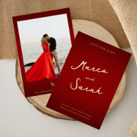 Script Names | Red and Gold Wedding Save the Date