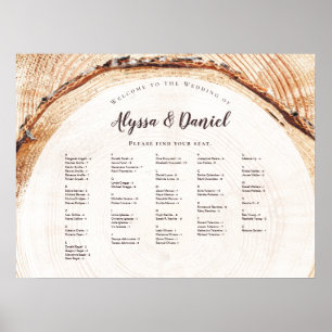 Script Names Rustic Wedding Tree rings seating Poster
