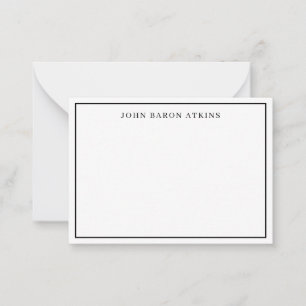 Script Navy Black Two Border Monogram Note Card