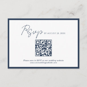 Script Navy Blue Border QR Code Wedding Rsvp Enclosure Card