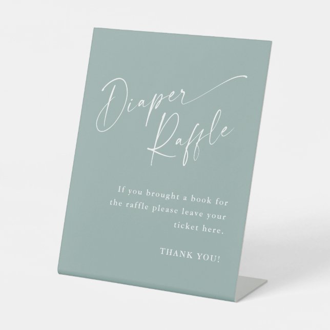 Script Neutral Baby Shower Diaper Raffle  Pedestal Sign (Front)