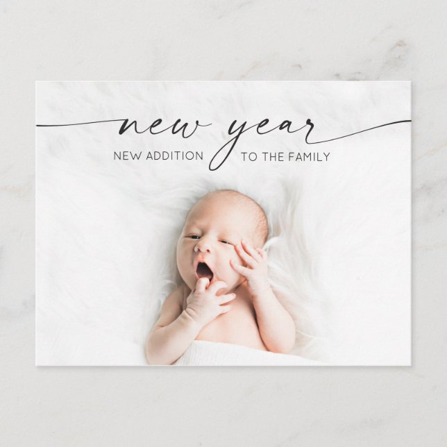 Script New Year New Baby Birth Announcement Photo Postcard (Front)