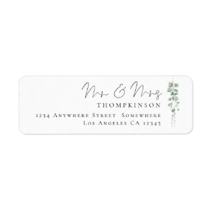 Script Newlyweds Eucalyptus Return Name Address Label