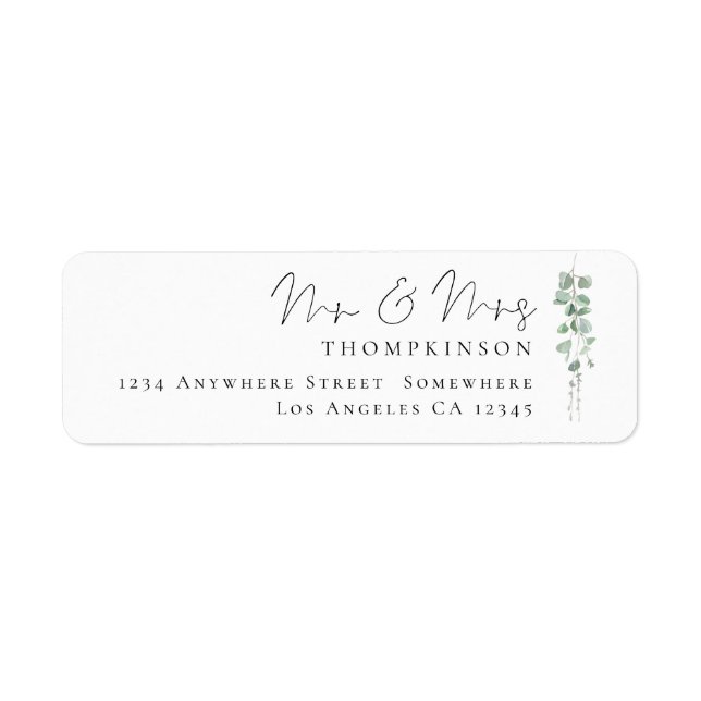 Script Newlyweds Eucalyptus Return Name Address Label (Front)