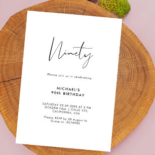 Script Ninety   Simple 90th Milestone Birthday  Invitation