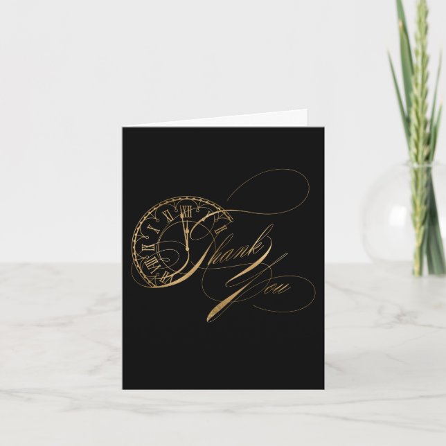 Script NYE Faux Gold Thank You Card (Front)