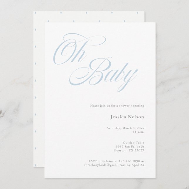 Script Oh Baby Boy Shower Invitation (Front/Back)