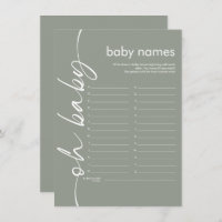 Script Oh Baby Names Shower Game Sage Card