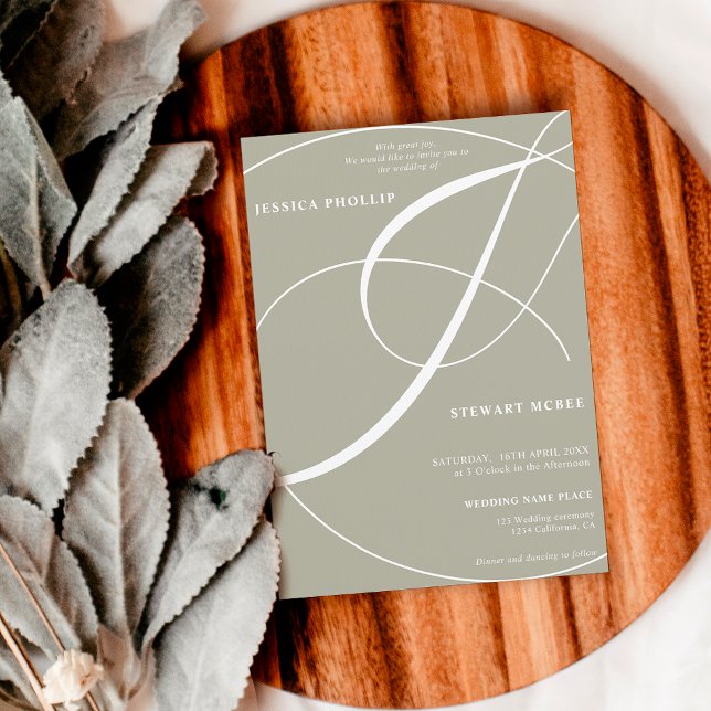 Script olive green photo calligraphy wedding invitation (Creator Uploaded)