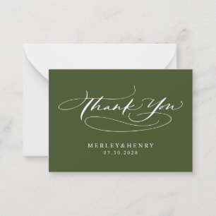 Script Olive Green Wedding Budget Thank You Card