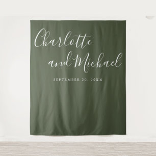 Script Olive Green Wedding Photo Booth Backdrop Tapestry