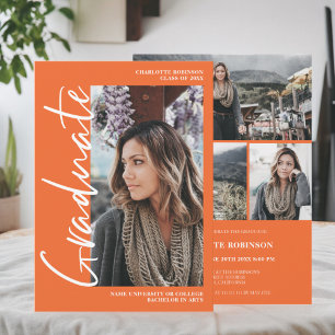 Script orange graduate photo graduation Invitation