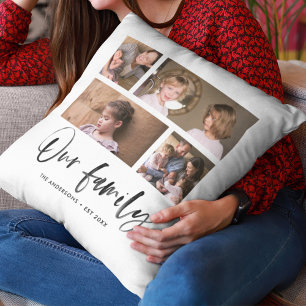 Script Our Family Name Photo Collage Cushion