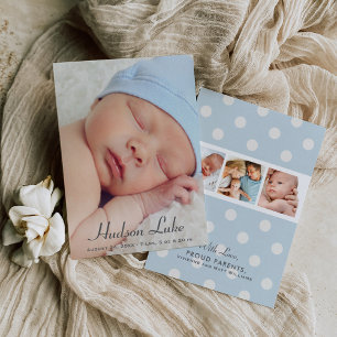 Script Overlay Blue Baby Boy Multi Photo Birth Announcement