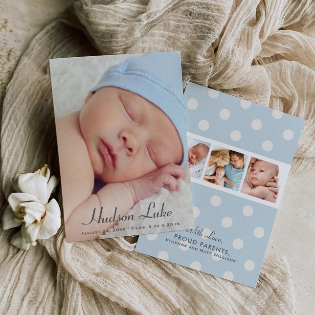 Script Overlay Blue Baby Boy Multi Photo Birth Announcement (Creator Uploaded)