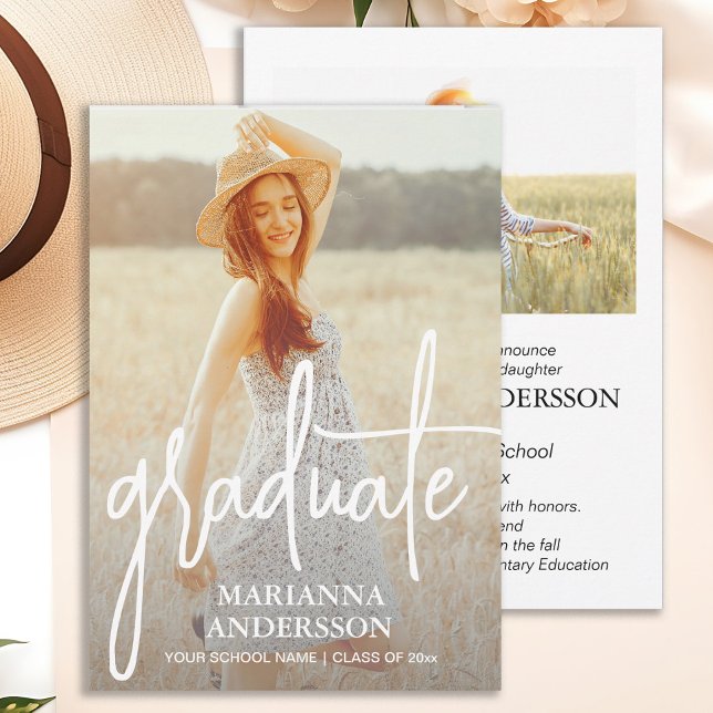 Script Overlay Graduation Photo Announcement (Graduation photo announcement card)