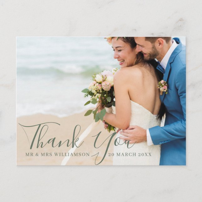 Script overlay wedding thank you photo card (Front)