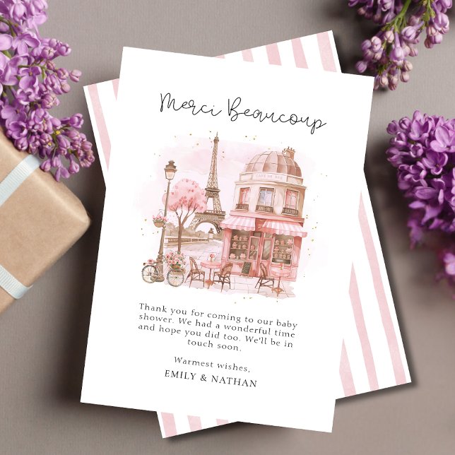 Script Paris Cafe Thank You Baby Shower  Card (Creator Uploaded)