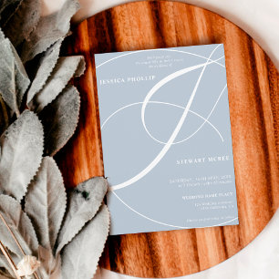 Script pastel blue photo calligraphy wedding invitation