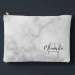 Script Personalised Bridesmaid Monogram Name Accessory Pouch<br><div class="desc">Add a personal touch to your wedding with personalised bridesmaid gift. This design features personalised bridesmaid's name in grey modern script font style and monogram in light grey modern script font style as background with title in grey modern sans serif font style on white marble background. Also perfect for maid...</div>