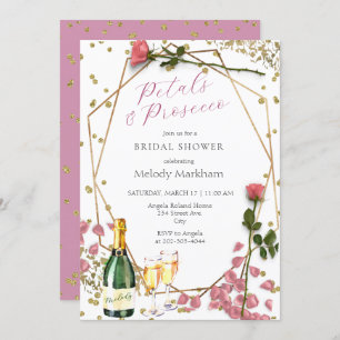 Script Petals and Prosecco Peony Pink Invitation