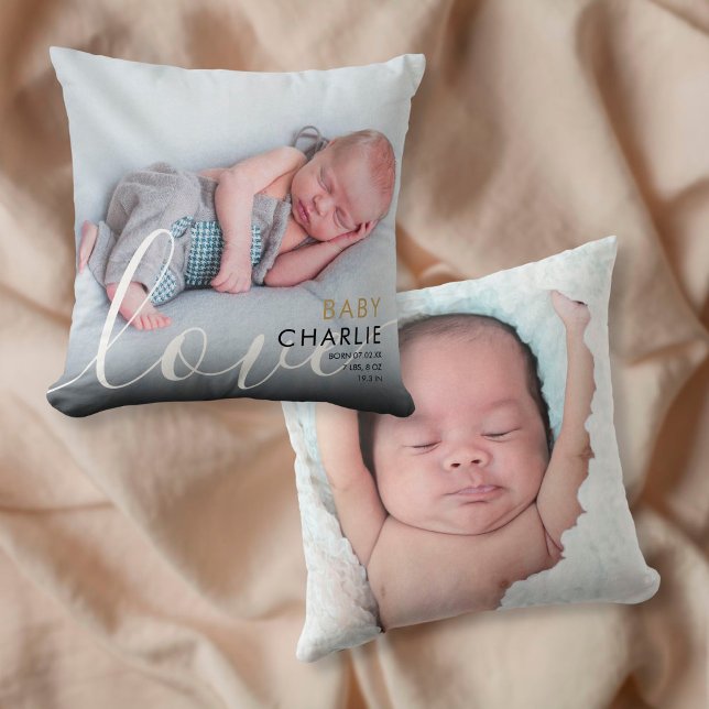 Script Photo Baby Birth Stats Announcement Cushion (Creator Uploaded)