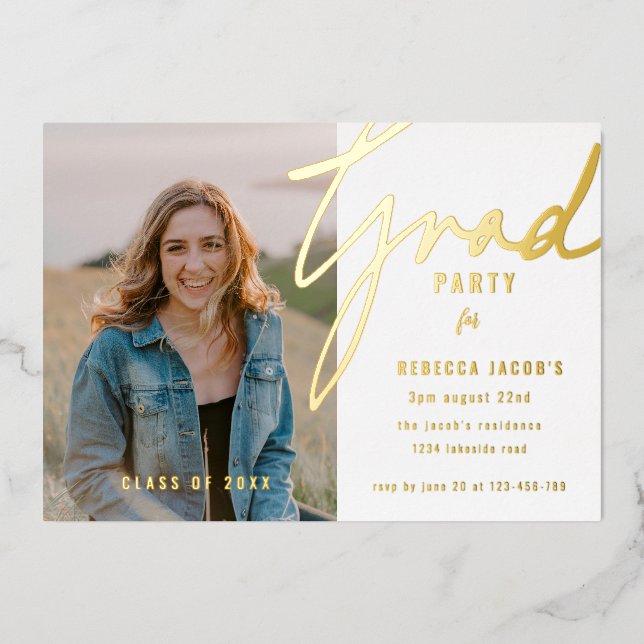 Script Photo Grad Party Foil Invitation (Front)