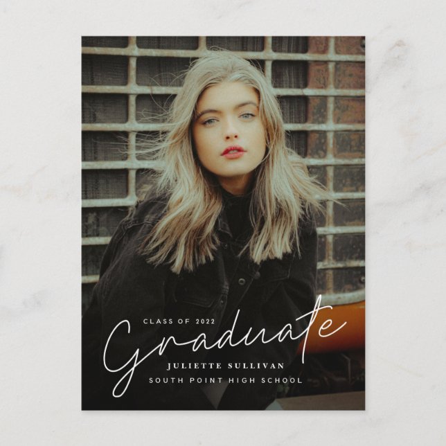 Script Photo Graduation Invitation Postcard (Front)