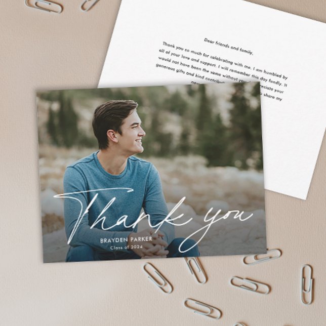 Script Photo Graduation Thank You Card (Simple script photo graduation thank you card.)