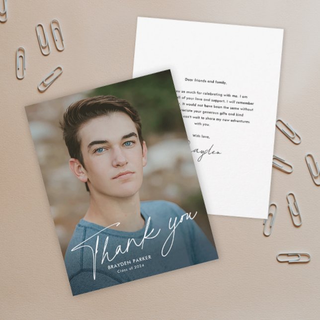 Script Photo Graduation Thank You Card (Simple script photo graduation thank you card.)