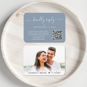 Script Photo QR Code Dusty Blue Wedding RSVP Enclosure Card