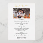 Script Photo Wedding Luxury Real Foil Menu Card<br><div class="desc">Script Photo Wedding Luxury Real Foil Menu Card The main header Menu is in a stylish set script in real foil in your choice of either gold, rose gold or silver and the rest of the text you can easily personalise. You can change the text and background colours if you...</div>