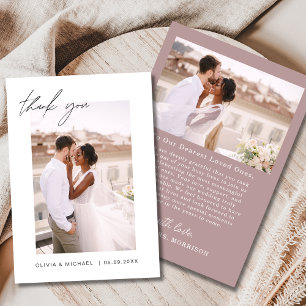 Script Photo Wedding Mauve Pink Thank You Card