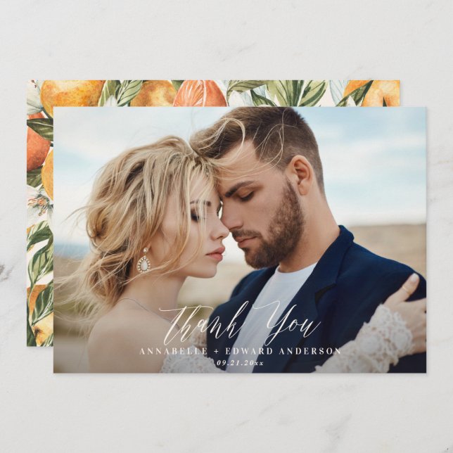 Script photo wedding thank you citrus botanical (Front/Back)