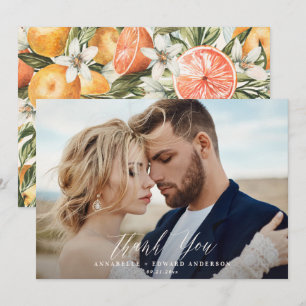 Script photo wedding thank you citrus botanical card