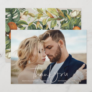 Script photo wedding thank you citrus botanical card