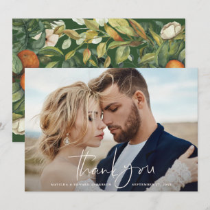 Script photo wedding thank you citrus botanical card