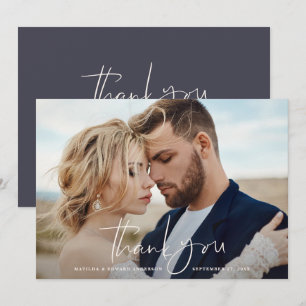 Script photo wedding thank you modern minimal chic card