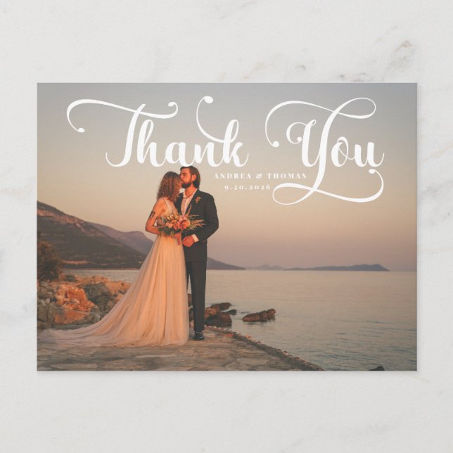 Script Photo Wedding Thank You  Postcard (Front)