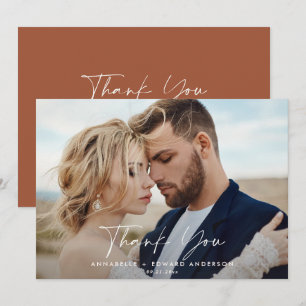 Script photo wedding thank you teracotta modern card