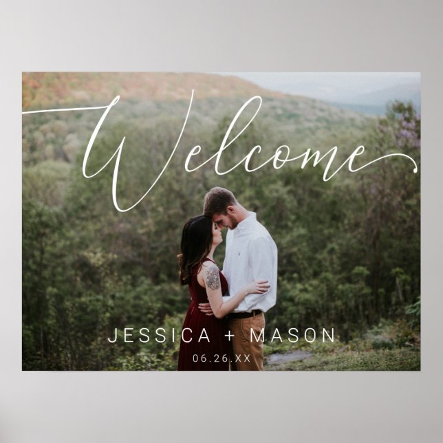 Script Photo Wedding Welcome Sign Printed Poster (Front)
