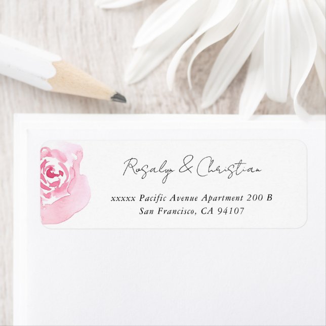 Script Pink Rose Return Address Label (Insitu)