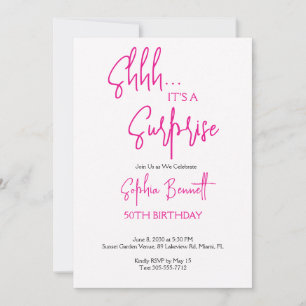 Script Pink Surprise Party 50th Birthday Invitation