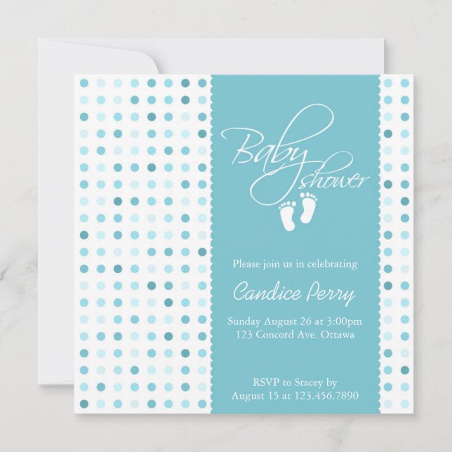 Script Polka Dot Boy Baby Shower Invite (Front)