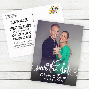 Script Portrait Photo Save the Date Announcement Postcard