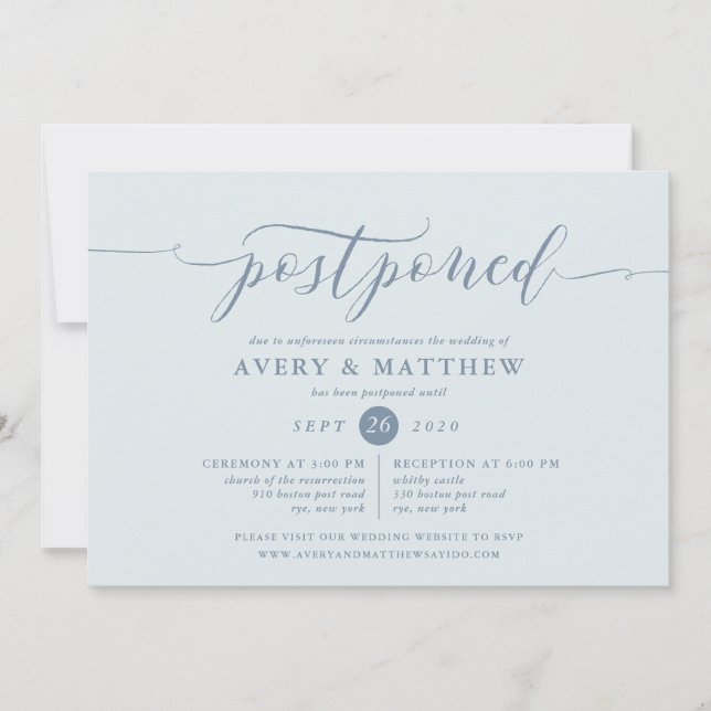 Script Postponed Wedding Ceremony and Reception Invitation (Front)