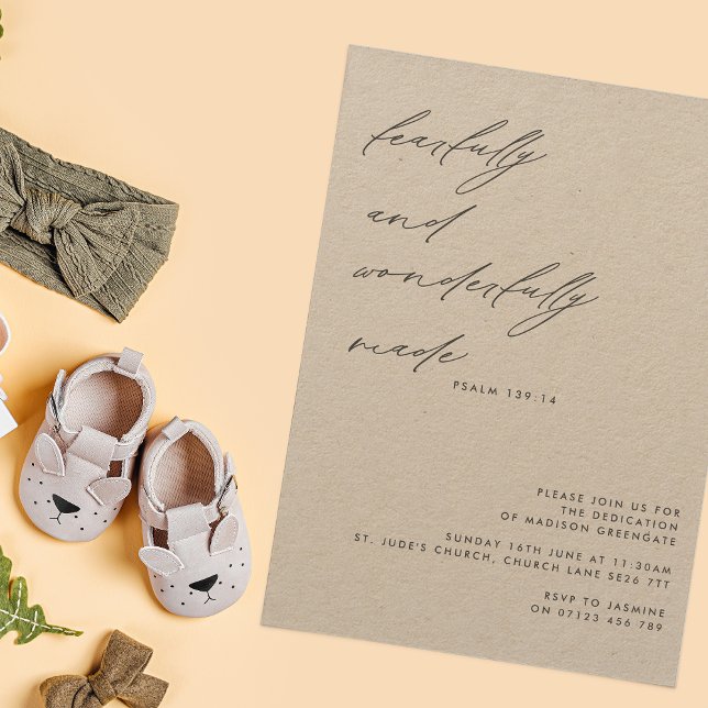 Script Psalm 139 Kraft Baby Dedication Invitation (Creator Uploaded)