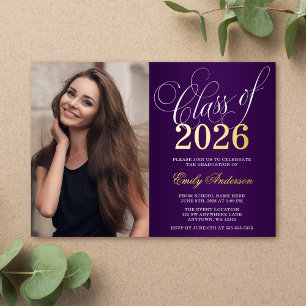 Script Purple 2026 Photo Graduation Party Gold